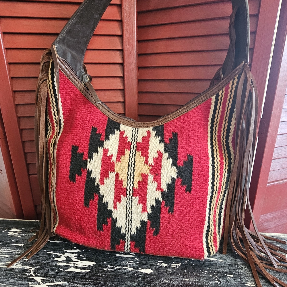 American Darling Red and Brown Patterned Hobo Bag